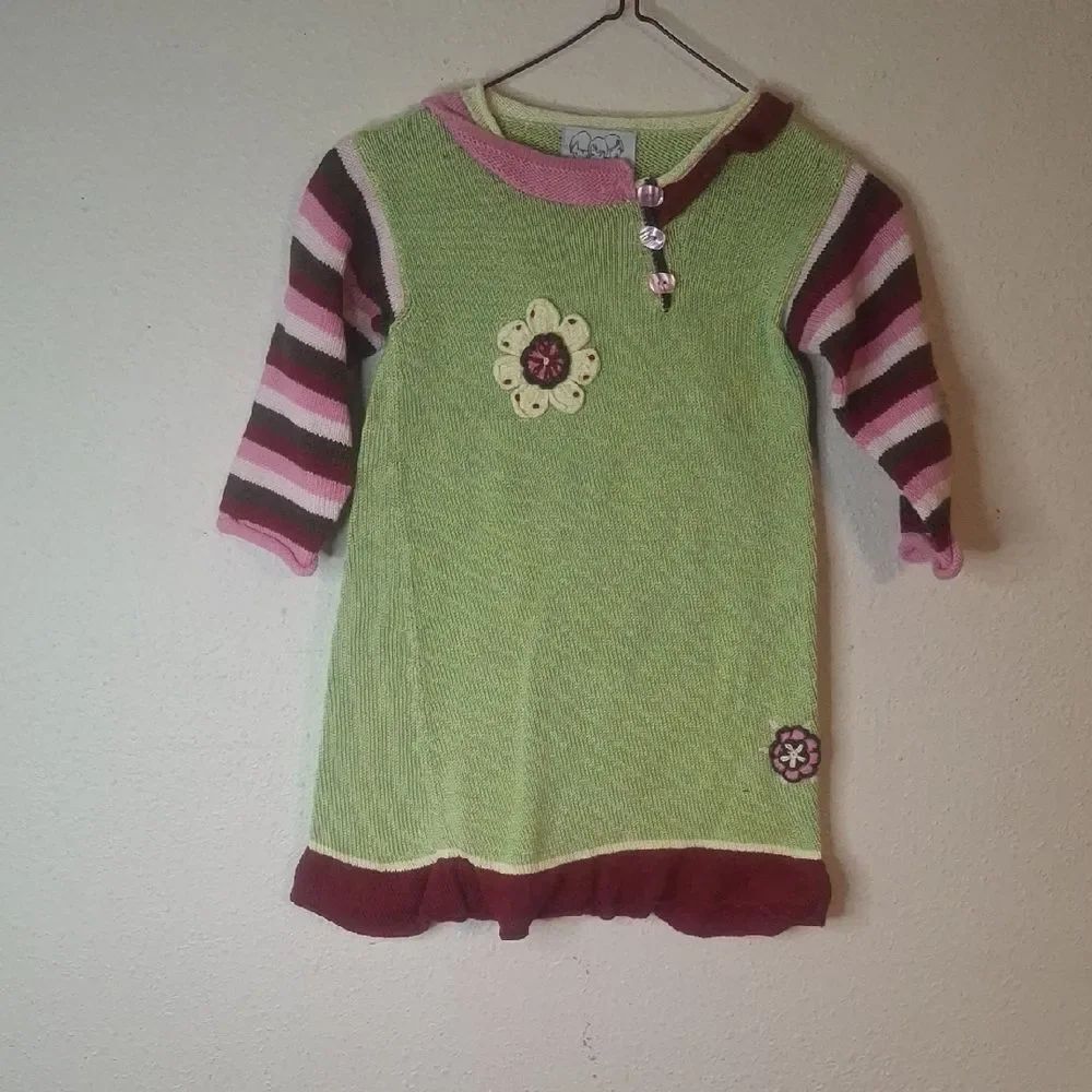 Zackali 4 Kids Green and Pink Striped Kids knit top size 5/6